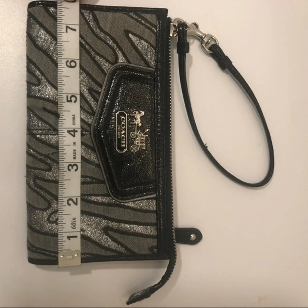 Coach Madison animal zebra silver black wristlet